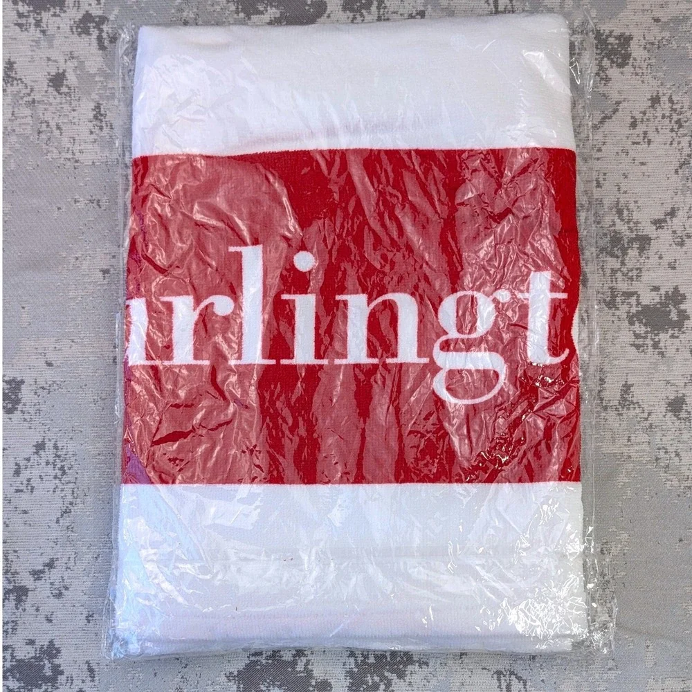 Burlington‎ Red White Stripe Logo Beach Towel Pool Bath - Promo Towel